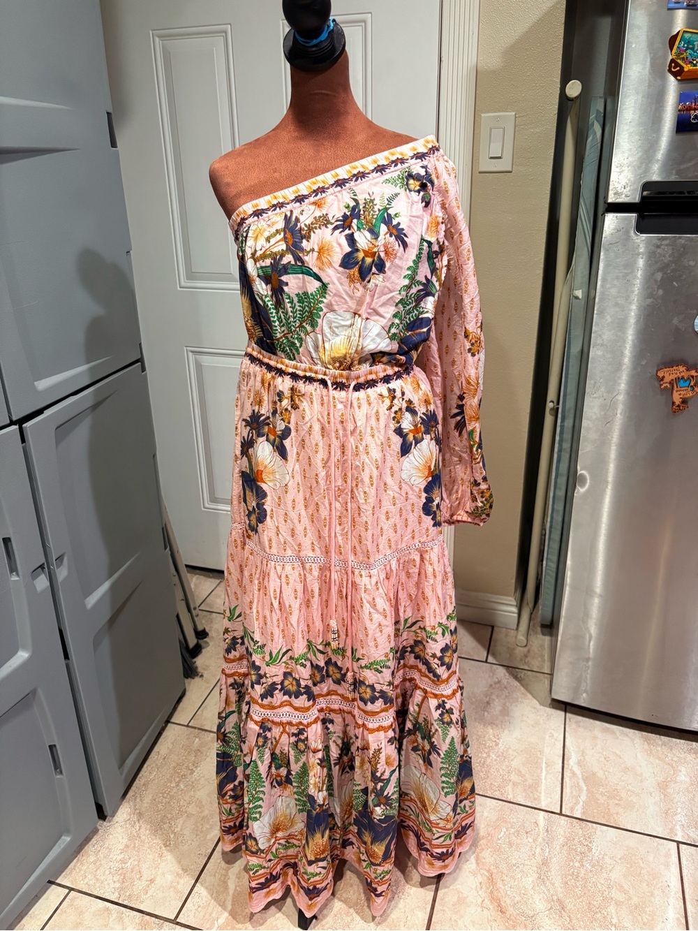 FARM Rio One-Shoulder Pink Floral Maxi Dress